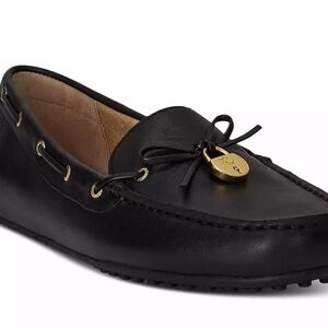 Ralph Lauren Black Leather Loafers with Gold Accents